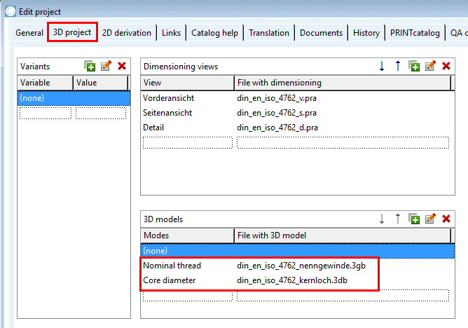Modalità [Modes] "filettatura nominale [Nominal thread]" e "foro centrale [Core diameter]".