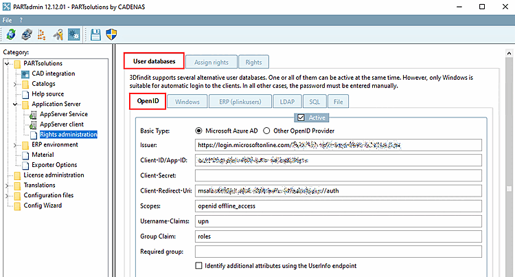 Scheda Database utenti [User databases] > Scheda OpenID