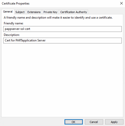 Proprietà del certificato > Generale