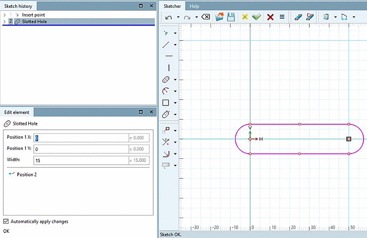 Foro oblungo definito da un punto e da due scatti liberi