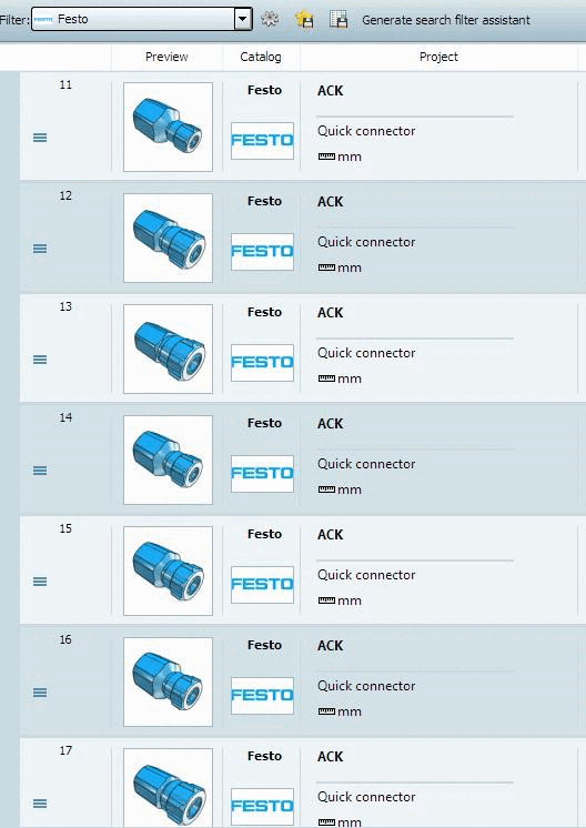 Elenco delle caratteristiche sotto "Risultati della ricerca [Search results]"