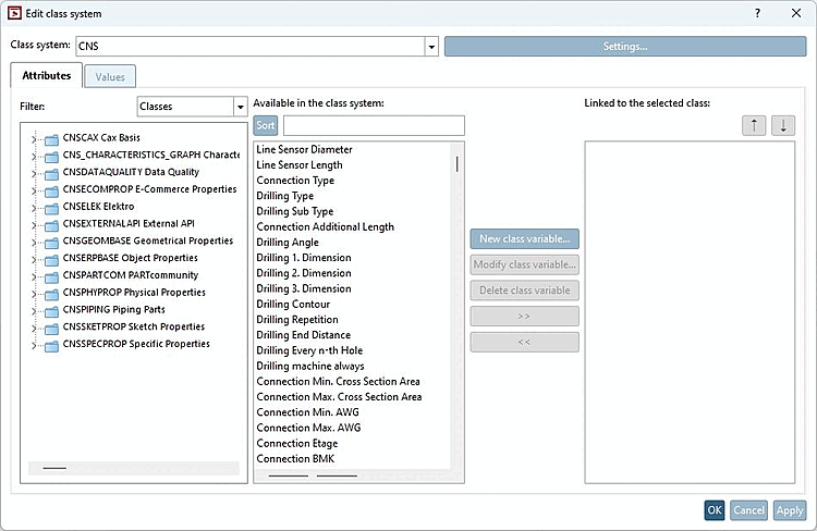 Modifica del sistema di classi [Edit class system] fino alla V12.7