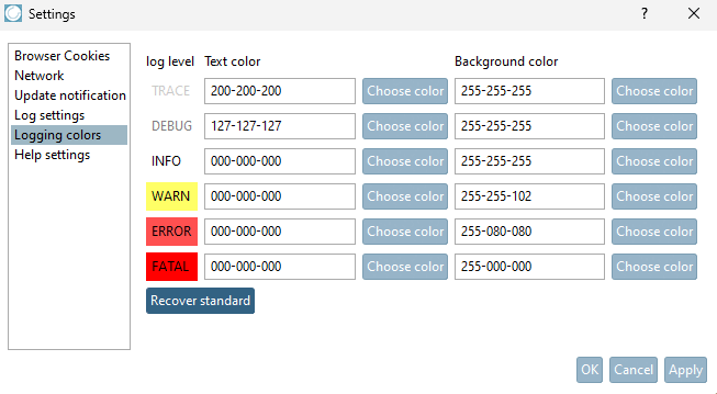 Impostazione dei colori di registrazione [Logging colors]