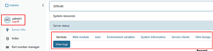 "Stato del server [Server state]" con diritti amministrativi