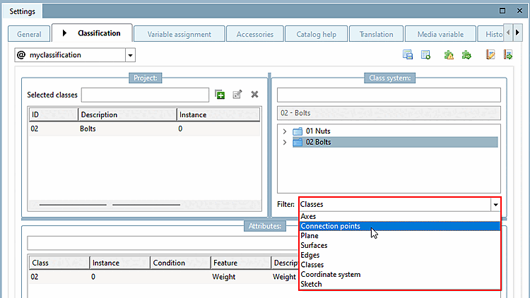Filtro: Classi [Classes] - Punti di attacco [Connection points]