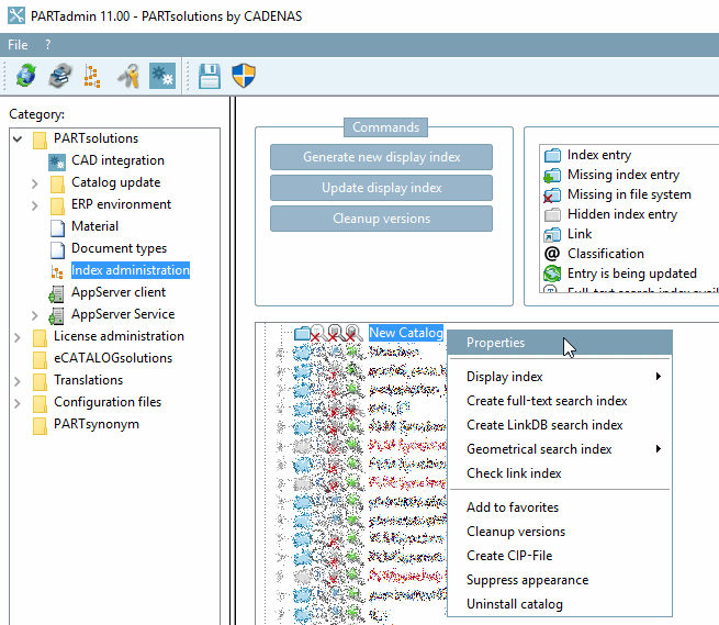 PARTADMIN -> Gestione indici [Index administration] -> Comando del menu contestuale Proprietà [Properties]