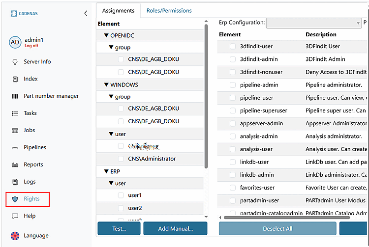 Voce di menu "Diritti"