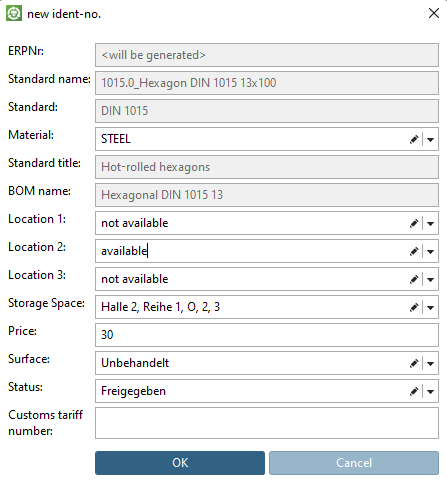 Finestra di dialogo "Nuovo numero di identificazione [new ident-no.]
