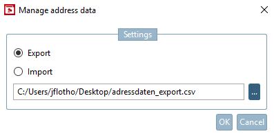Gestione dei dati dell'indirizzo [Manage address data] -> Esportazione [Export]