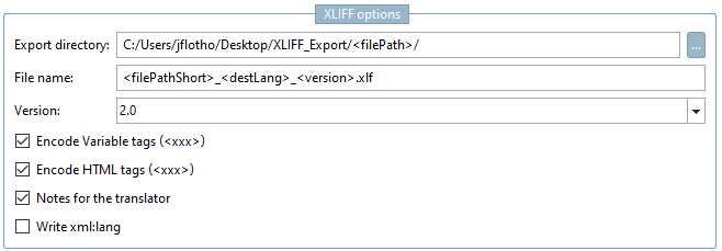 Opzioni XLIFF [XLIFF options]