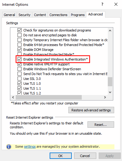 Attivare l'autenticazione integrata di Windows