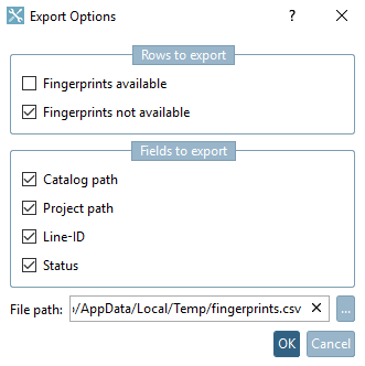Opzioni di esportazione [Export Options] -> Impronte digitali non disponibili [Fingerprints not available]