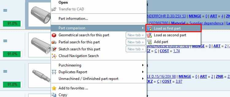 Confronto tra componenti [Part comparison] -> Carico come 1° componente [Load as first part]