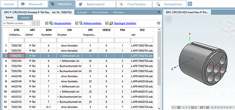 È stato creato un nuovo progetto per la singola parte: m23_insert_p-teil_neu.prj
