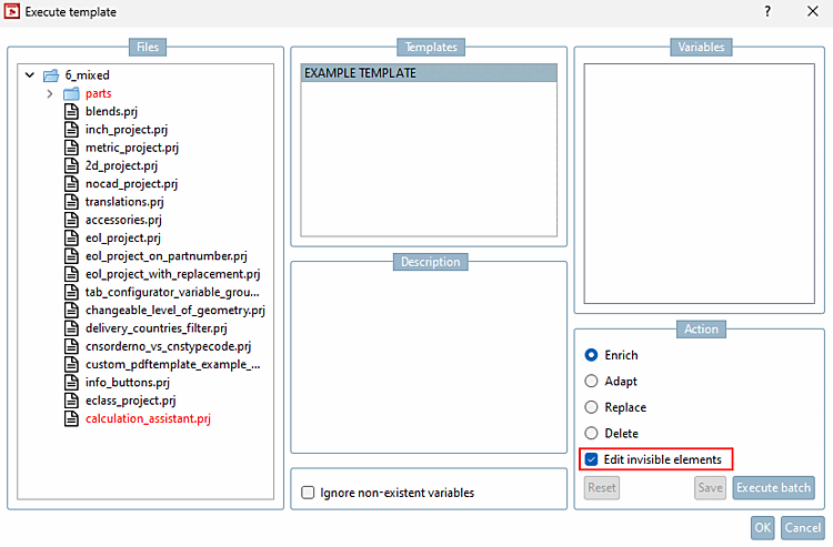 Finestra di dialogo Esegui modello [Execute template]