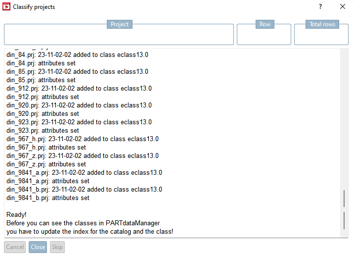 Classificare i progetti [Classify projects]: Log
