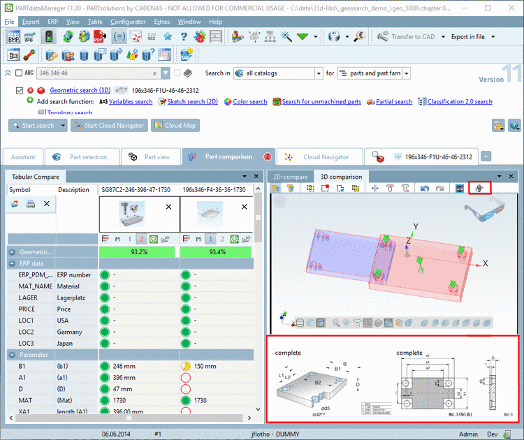 Semi finished product - Dimensioning attribute pinned