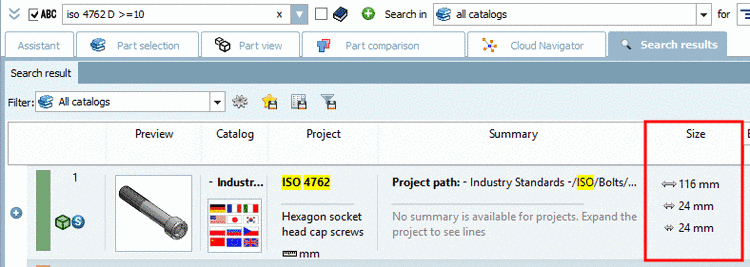 Under Topology values -> Size the options Dimension in direction of x-axis, Dimension in direction of y-axis and Dimension in direction of z-axis are exemplarily displayed.