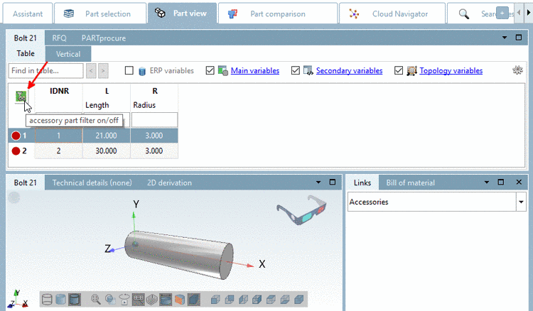accessory part filter on/off