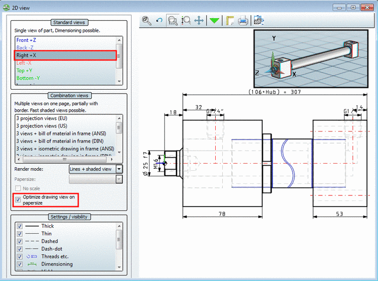 "Optimize drawing view on paper size" activated