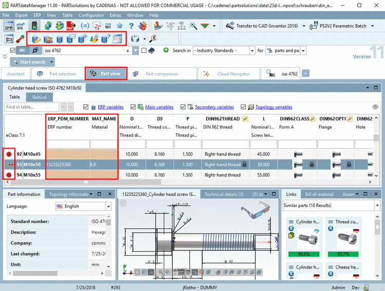PARTdataManager with ERP functionality: Part view