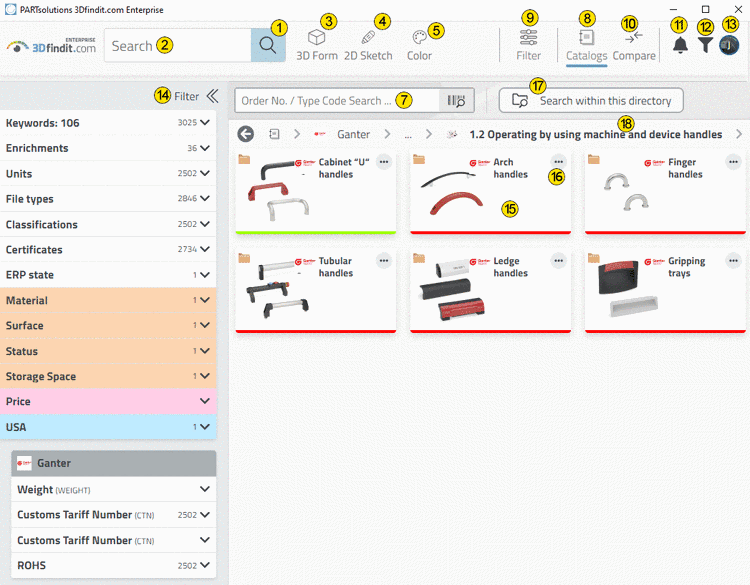 Filter and part selection