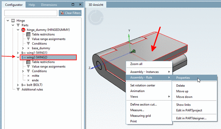Part selected in assembly -> Context menu command "Assembly - Rule"