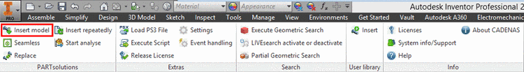 PARTsolutions menu exemplified with Inventor