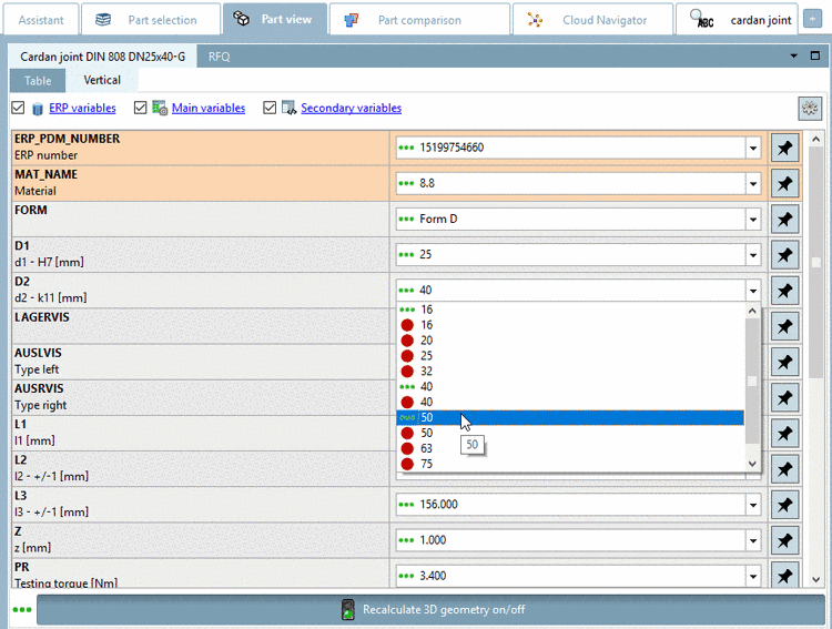 D2 is specified via list field selection.
