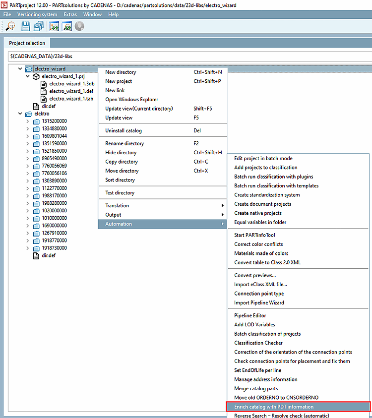 Automazione [Automation] -> Arricchire il catalogo con informazioni sulla PDT [Enrich catalog with PDT information]