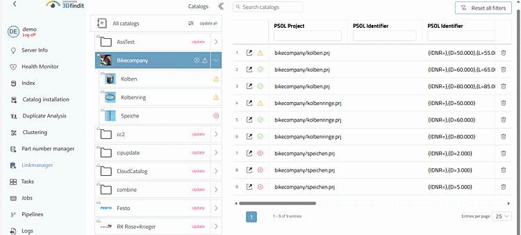 Linkmanager: cataloghi cloud con “Aggiornamento” e stati delle righe di progetto dopo l’aggiornamento
