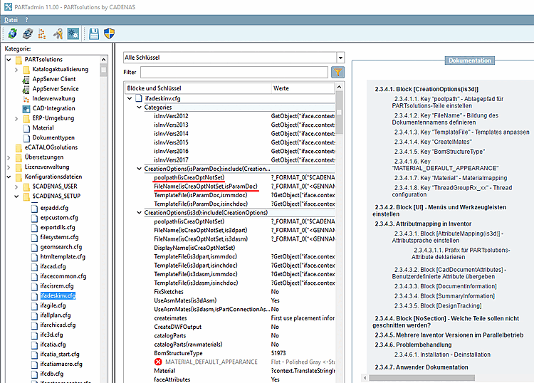 PARTadmin -> Categoria [Category] -> PARTsolutions -> File di configurazione [Configuration files] -> CADENAS_SETUP -> if<nome-cad>.cfg