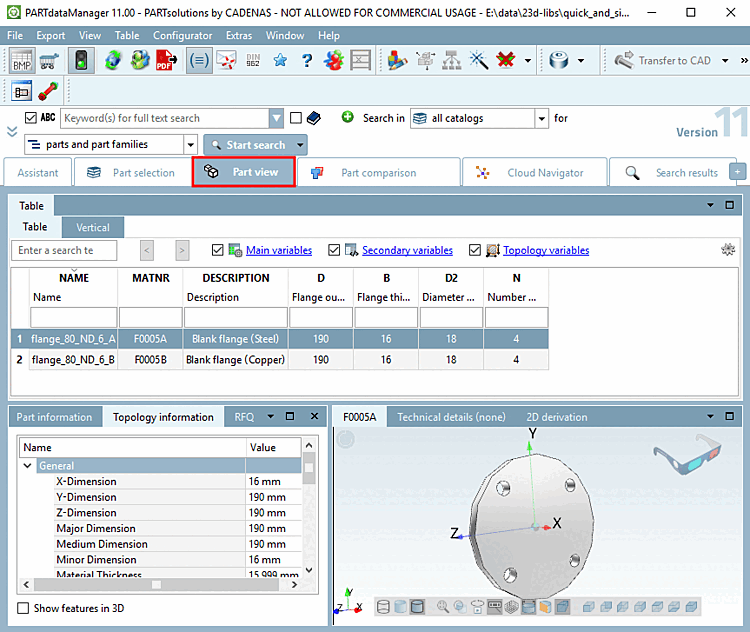 Vista delle parti PARTdataManager