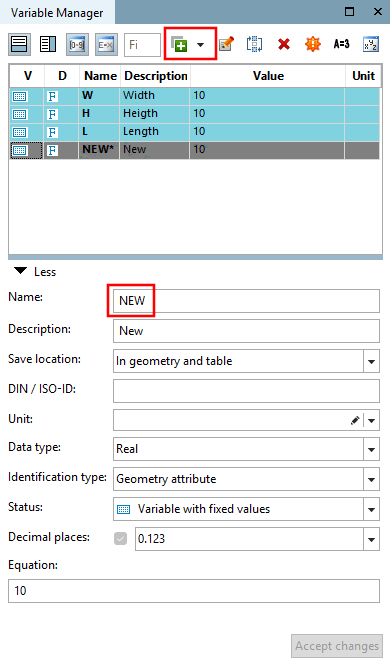 PARTdesigner > Gestione delle variabili [Variable Manager]