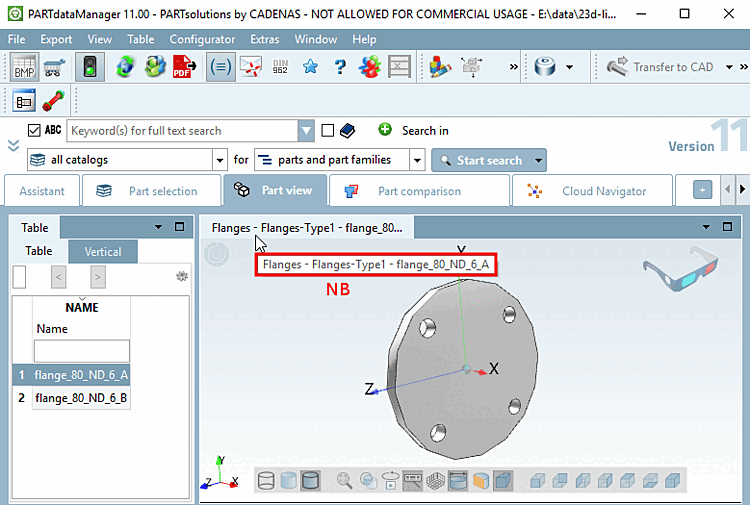 Visualizzazione di NB nel PARTdataManager