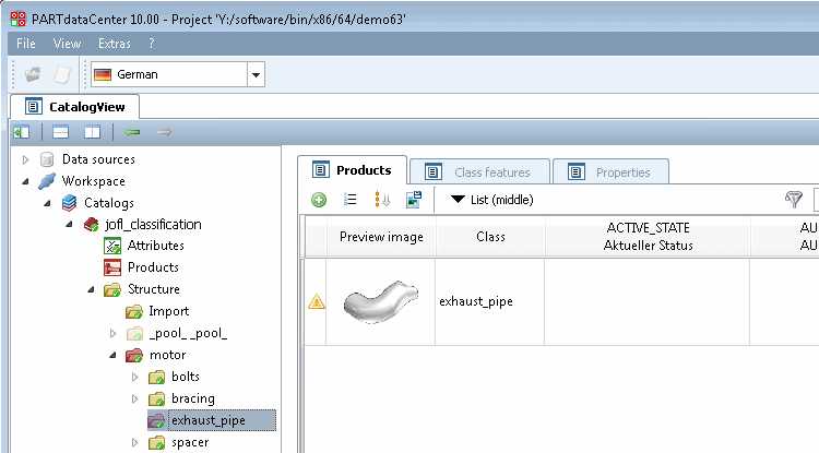 Il prodotto spostato viene visualizzato nella classe di destinazione.