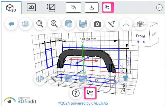 Sezione [Cut] con griglia di misurazione [Measuring grid]