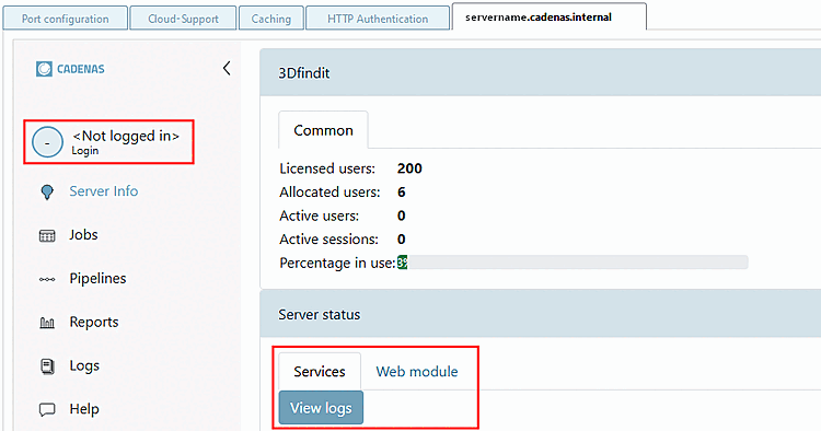 "Stato del server [Server state]" senza diritti amministrativi