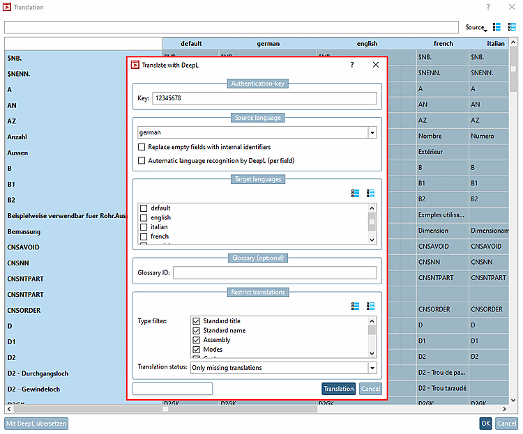 Dialogo "Tradurre con DeepL" [Translate with DeepL]