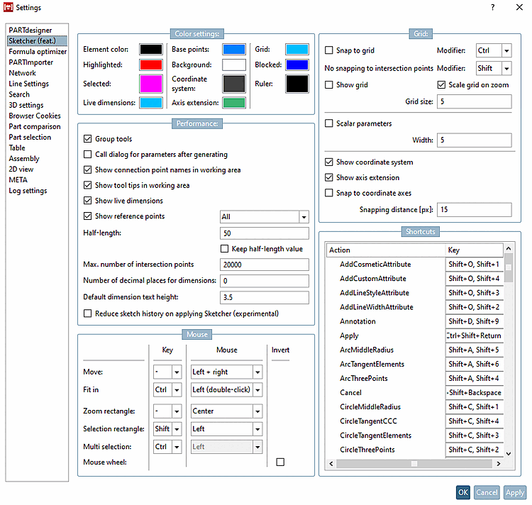 Impostazioni [Preferences] → Sketcher (hist.) [Sketcher (feat.)]
