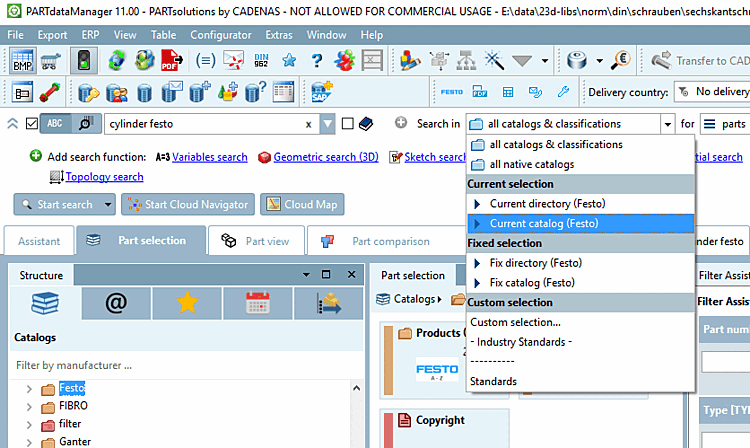 Cerca in [Search in] -> Selezione corrente [Current selection]