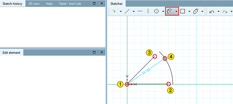 Arco su punto centrale, angolo iniziale, angolo finale e raggio [Arc (center, start angle, end angle, radius)]: Creare arco