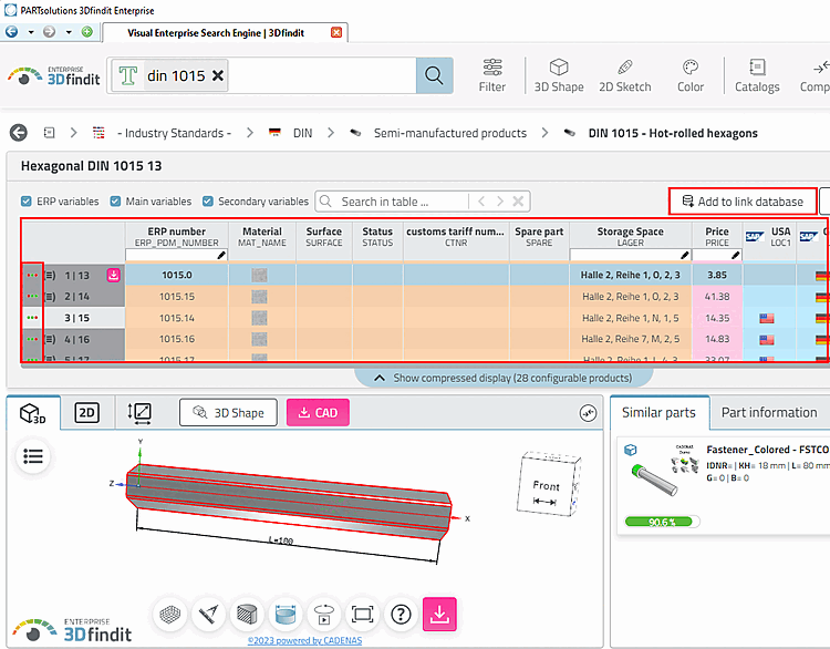 3Dfindit Enterprise - Vista delle parti
