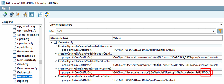 Modifica della chiave per il percorso del pool in PARTadmin