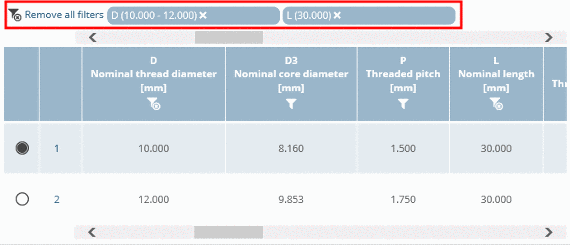 Filtered table (D and L)