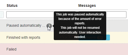 Message: Job not automatically resumed