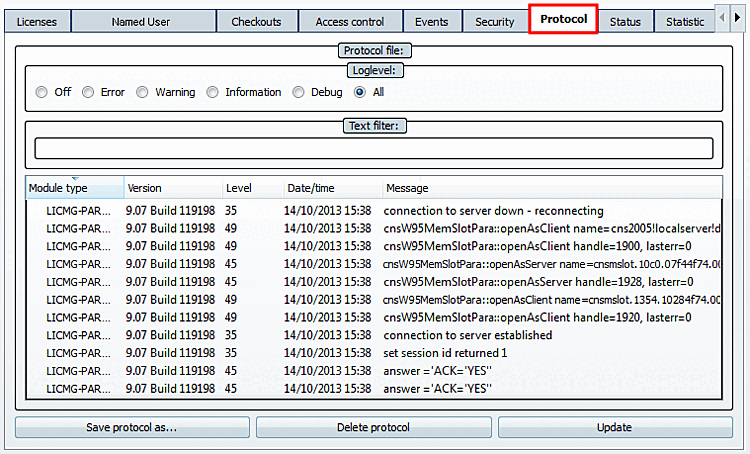 Pagina della scheda "Protocollo [Protocol]