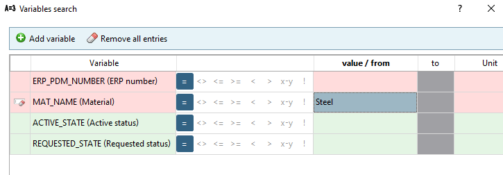 Ricerca variabile [Variables search]: MAT_NAME=Acciaio