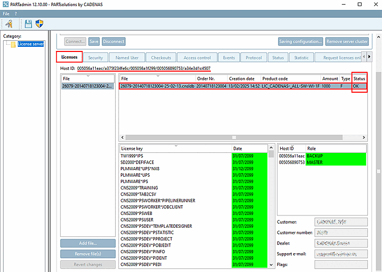 Pagina della scheda "Licenze [Licenses]