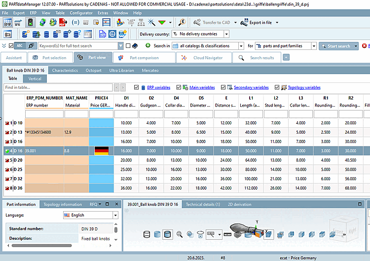 Vista delle parti [Part view] PARTdataManager